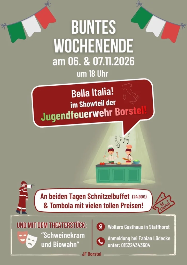 Plakat der Jugendfeuerwehr Borstel zum Bunten Wochenende 2026